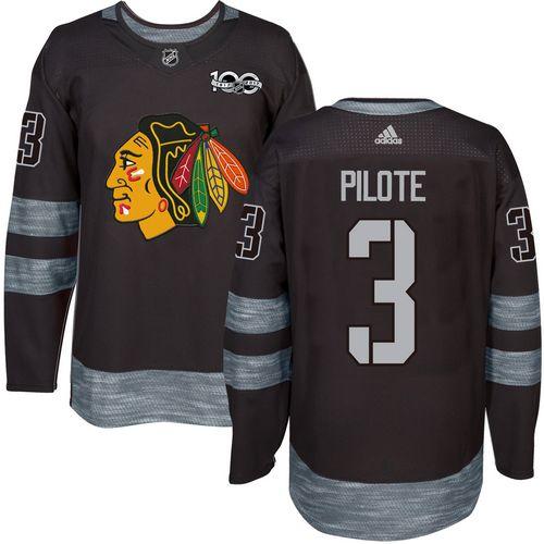 Adidas Blackhawks #3 Pierre Pilote Black 1917-100th Anniversary Stitched NHL Jersey